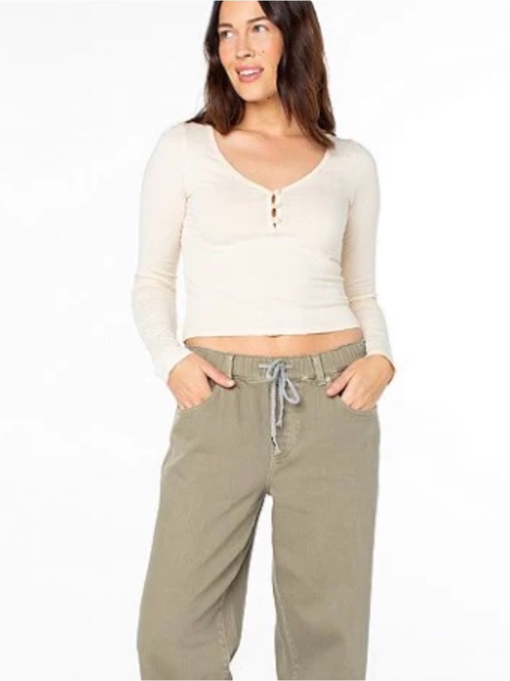 Roxy Cuddle Up Long Sleeve Button-Front Cropped T-Shirt